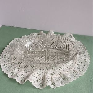 Vintage Clear Cut Oval Star Pattern Relish Dish